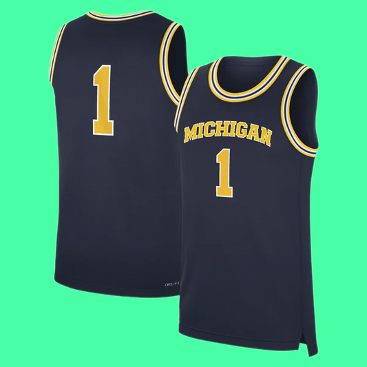 Michigan Wolverines Jordan #1 Basketball Navy Jersey