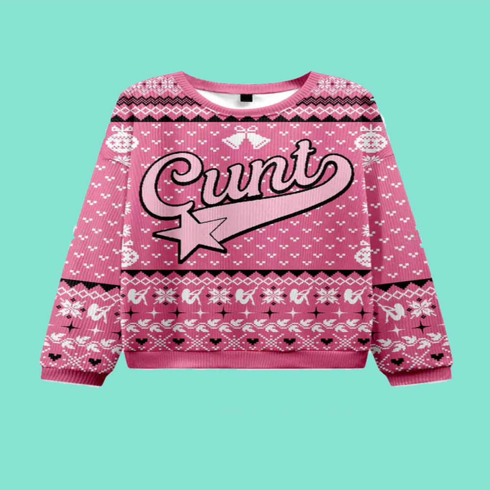 Pink Cxxt Star Y2K Christmas Knit Sweatshirt
