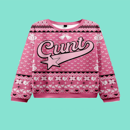 Pink Cxxt Star Y2K Christmas Knit Sweatshirt