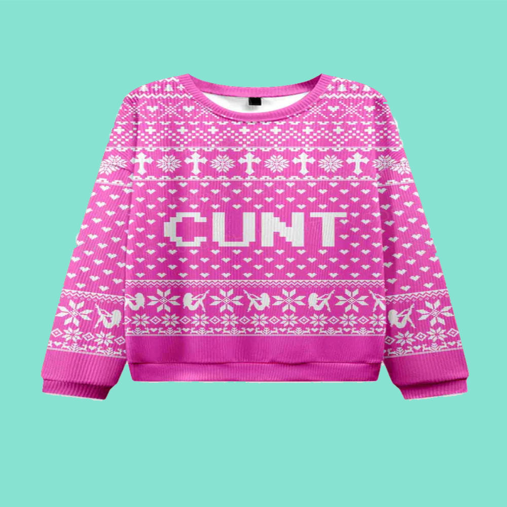 Pink Cxxt Y2K Christmas Knit Sweatshirt