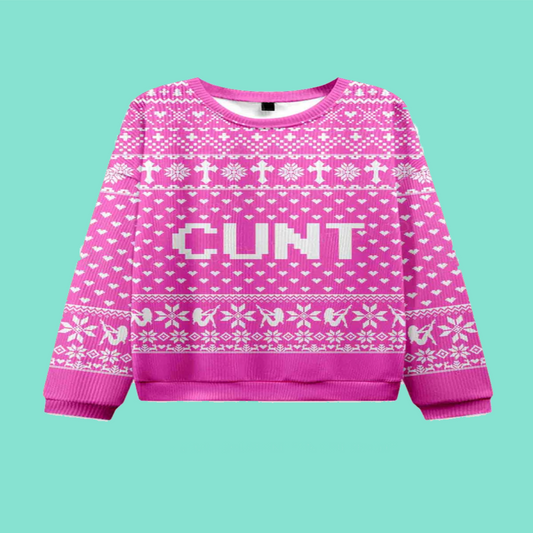 Pink Cxxt Y2K Christmas Knit Sweatshirt