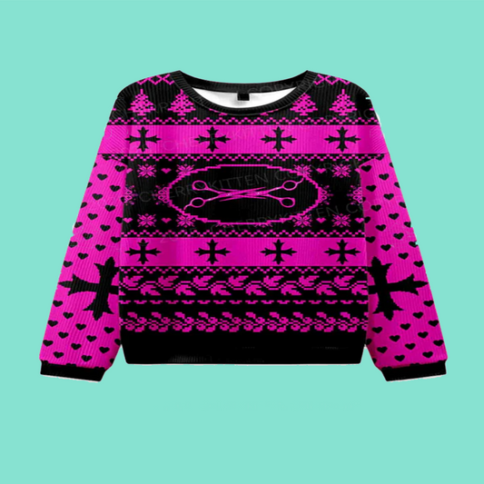 Pink Scissor Pride Y2K Christmas Knit Sweatshirt