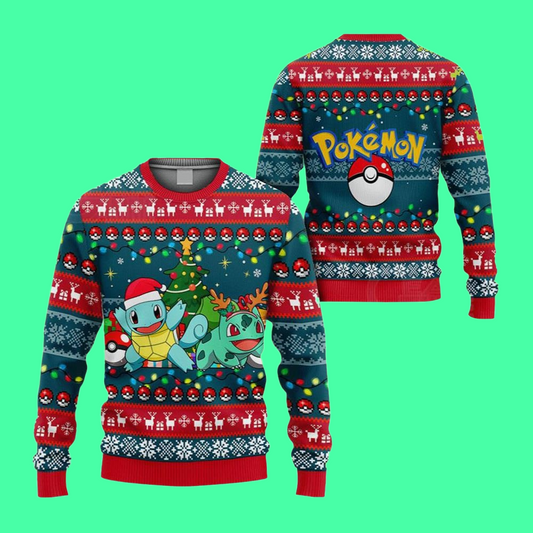 Pokémon Bulbasaur & Squirtle Ugly Christmas Sweater