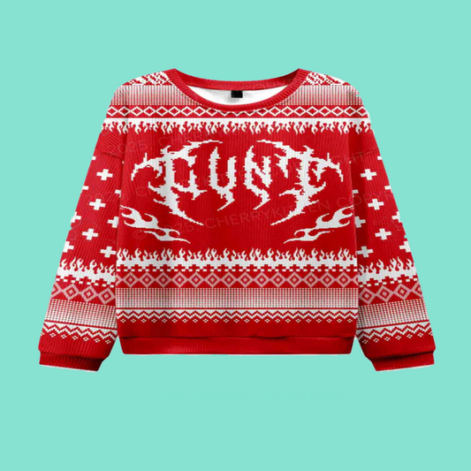 Punk Cxxt Y2K Christmas Knit Sweatshirt