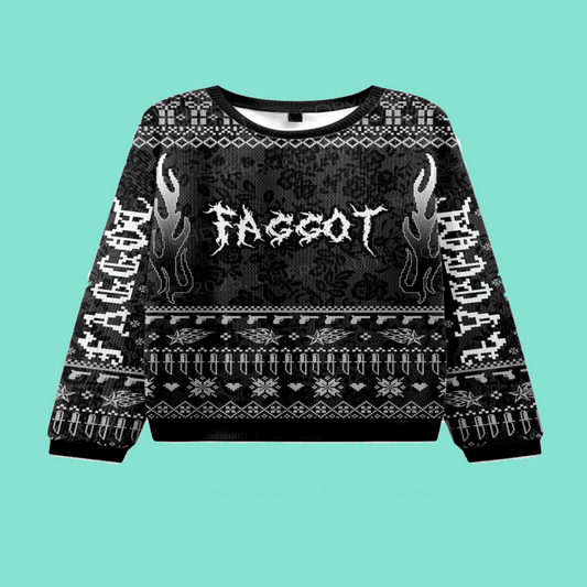 Punk Faggot Pride Y2K Christmas Knit Sweatshirt