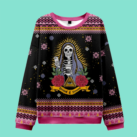 Purplehecate Blessed And Stressed Ugly Christmas Sweatshirts