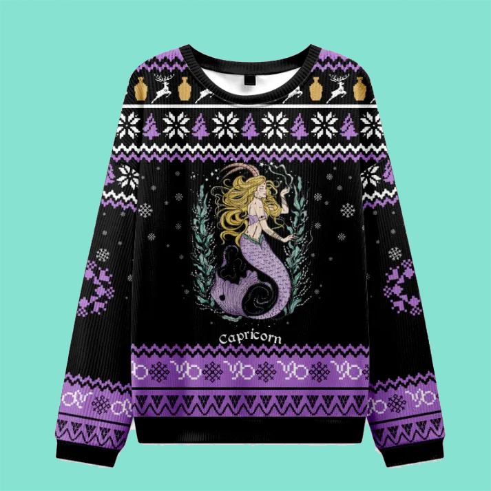 Purplehecate Capricorn Zodiac Ugly Christmas Sweatshirt