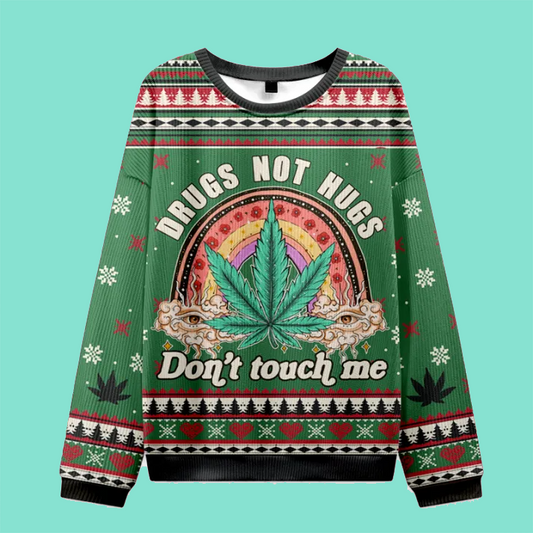 Purplehecate Drugs Not Hugs Don't Touch Me Ugly Christmas Sweatshirt