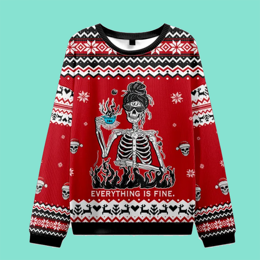 Purplehecate Everything Is Fine Ugly Christmas Sweatshirt