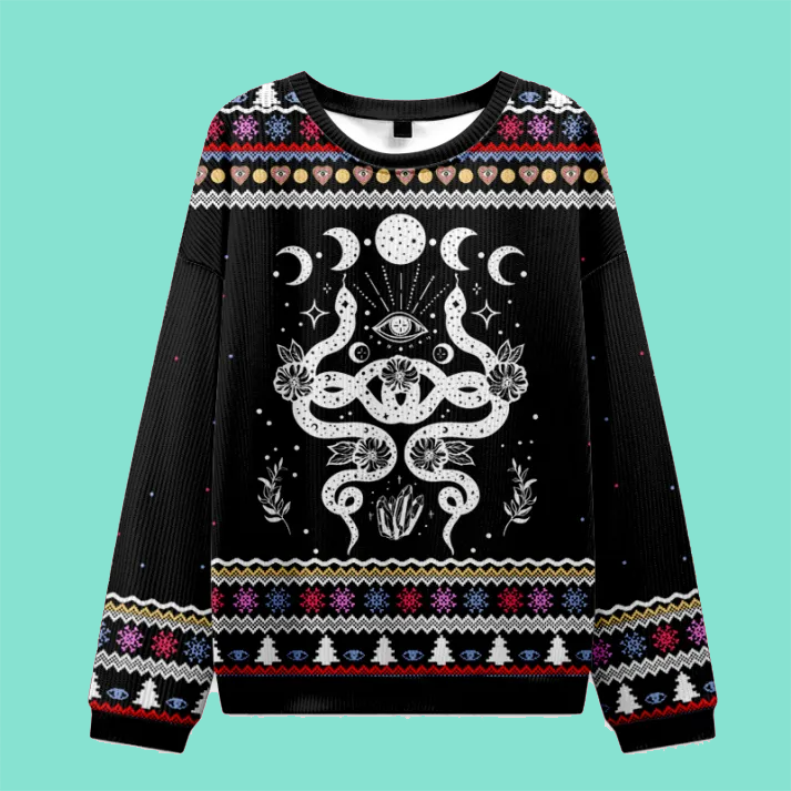 Purplehecate Lunar Serpent Alchemy Ugly Christmas Sweatshirt