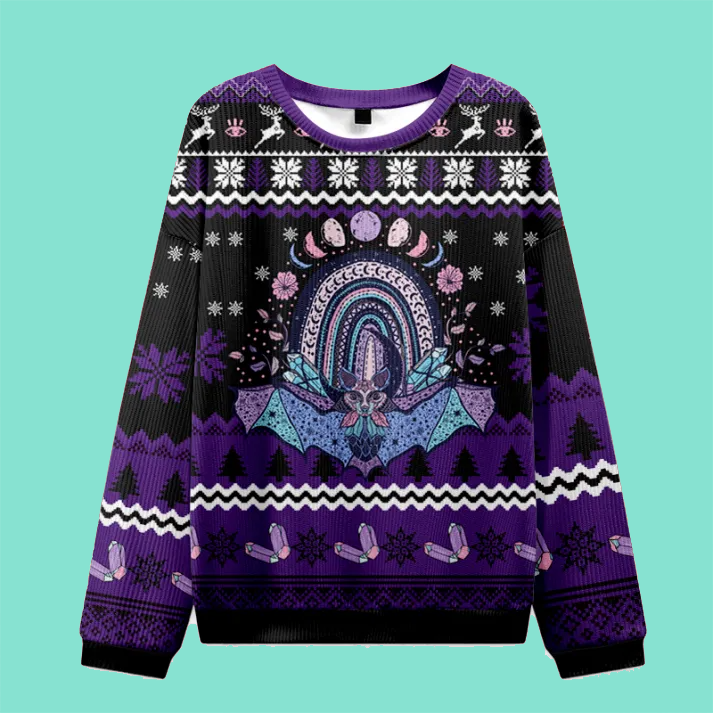 Purplehecate Moon Phase Bat Ugly Christmas Sweatshirts