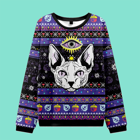 Purplehecate Mystical Cat Ugly Christmas Sweatshirt