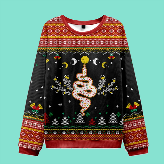 Purplehecate Snake And Moon Phase Ugly Christmas 2025 Sweatshirt
