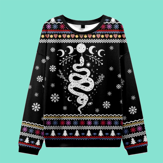 Purplehecate Snake And Moon Phase Ugly Christmas Sweatshirt