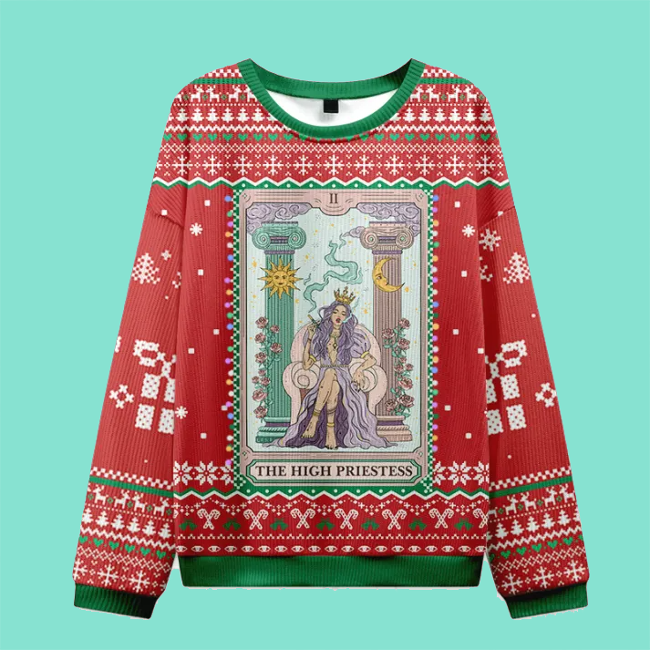 Purplehecate The High Priestess Tarot Card Ugly Christmas Sweatshirt
