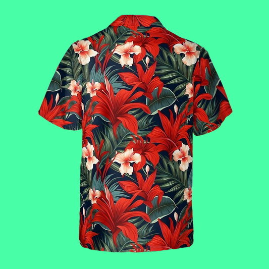Red Tropical Flowers Hawaiian shirt