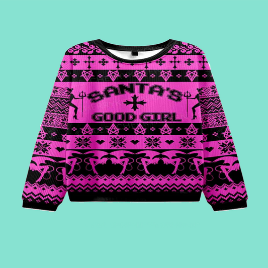Santas Good Girl Y2K Christmas Knit Sweatshirt