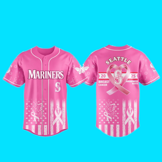 Seattle Mariners 2025 Special Breast Cancer Awareness Month Jersey And Hat