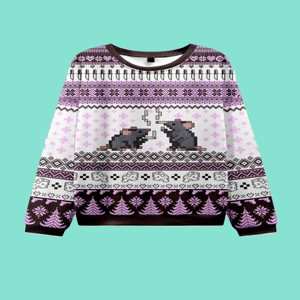 Smoking Rats Y2K Christmas Knit Sweatshirt