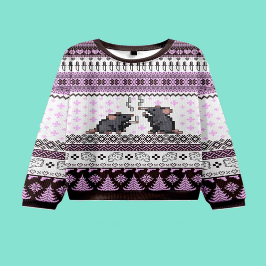 Smoking Rats Y2K Christmas Knit Sweatshirt