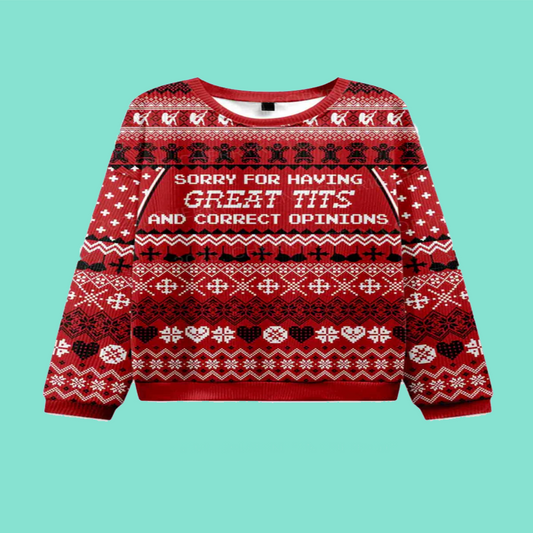 Sorry For Having Correct Opinions Y2K Christmas Knit Sweatshirt