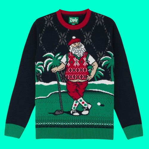 Tropical Golfing Santa Ugly Christmas 2025 Sweater