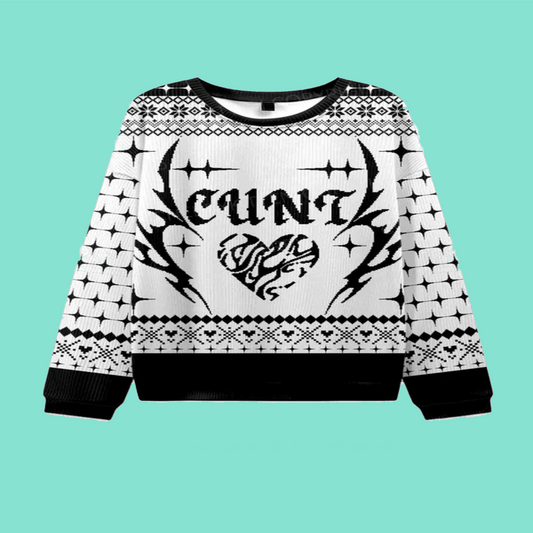 White Cxxt Y2K Christmas Knit Sweatshirt